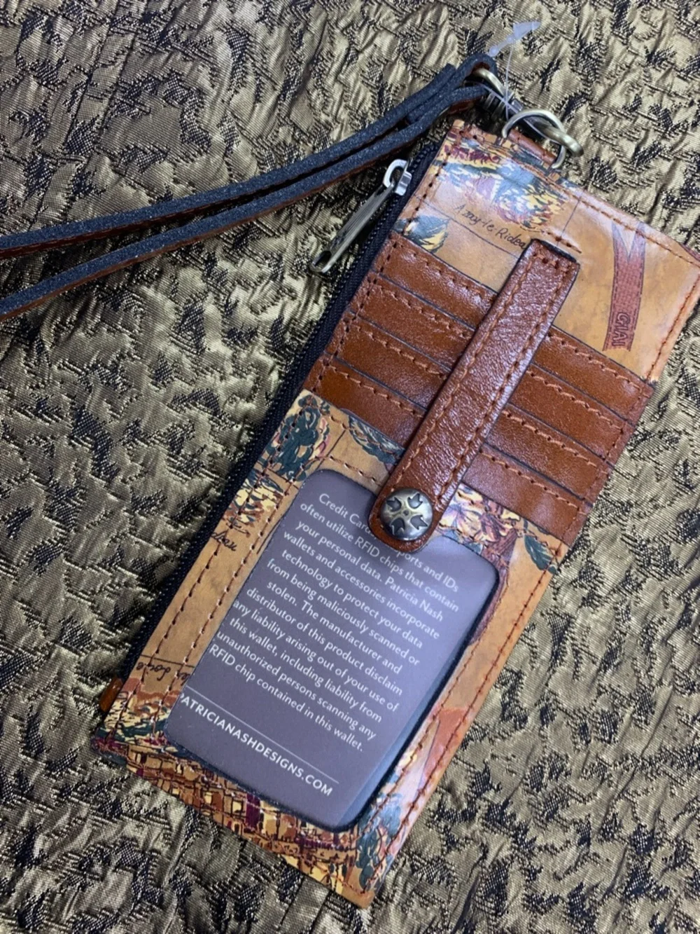 Patricia Nash Tan and Brown Vintage Print Leather Card Holder
